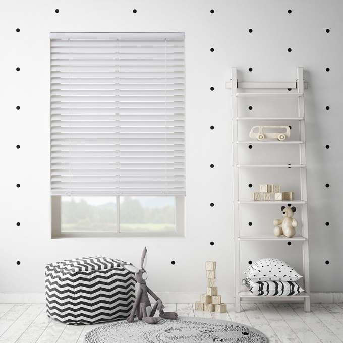 white faux wood blinds