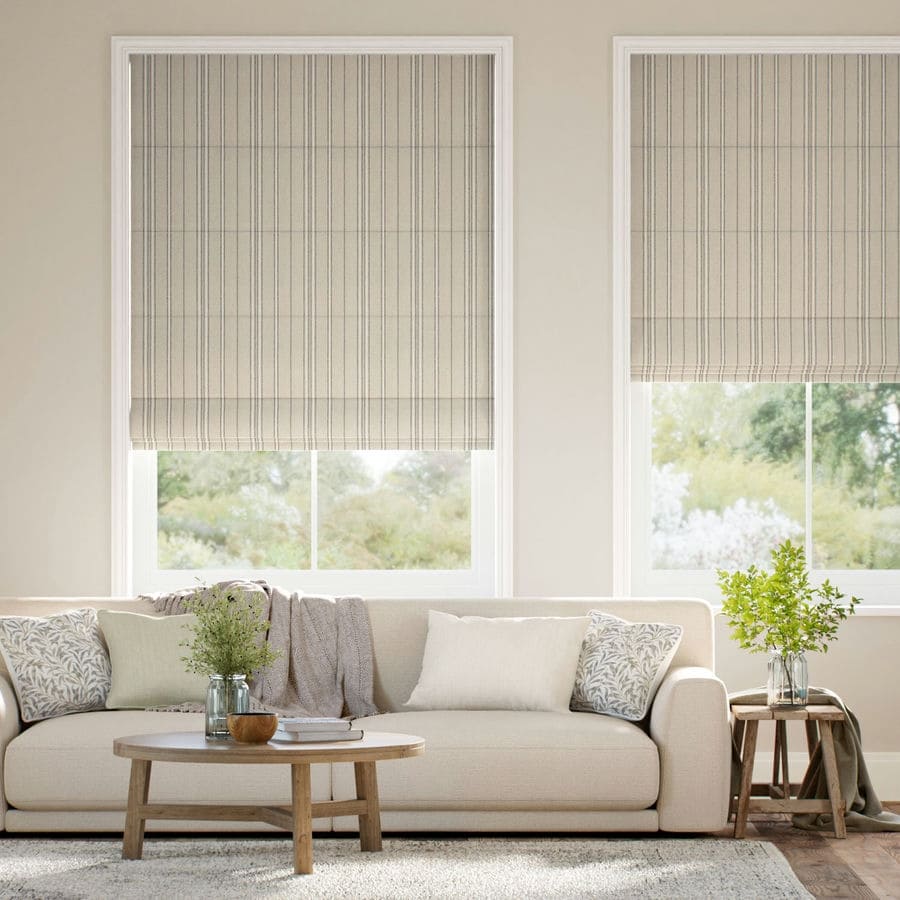 striped roman shades in emma latte